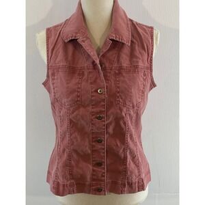 Chicos Red Linen Blend Button Front Collared Sleeveless Utility Vest Size 1